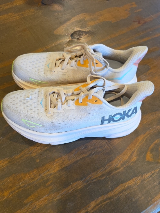 Hoka Shoes - Hoka White Running Sneakers with Pastel Blue, Yellow & Lime Accents